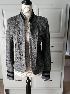 Tommy Hilfiger Women's Black & White Military-Style Knit Jacket